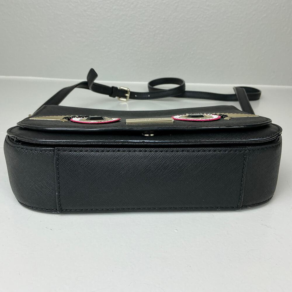 Kate Spade Purse Black Textured Leather Monster Face Crossbody Handbag Carsen - Picture 3 of 10